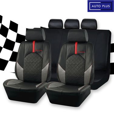 Black PVC quilted stitching flash bird's eye cloth car seat cover four seasons universal red thread embroidery_autovado.com
