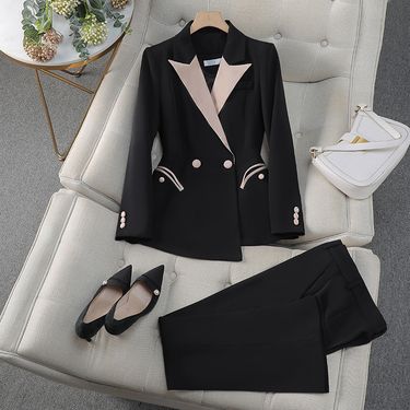Women's Suit outerwear autumn new style fashion temperament design sense celebrity splicing contrast color professional suit women's suit_autovado.com
