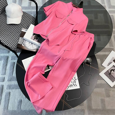Women's new summer style, fashionable and stylish, goods, short-sleeved wide-leg pants, two-piece suit_autovado.com