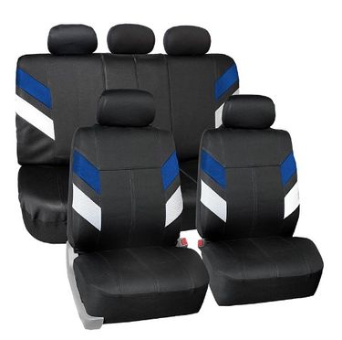 New splicing color Blue white sandwich Black PVC car seat cover_autovado.com