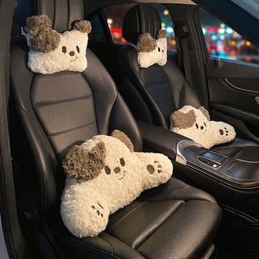 Car headrest neck pillow a pair of female driver pillow cute puppy car pillow car seat waist neck pillow_autovado.com