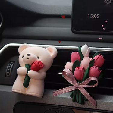 Tulip Lovely Bear Mounted Aromatherapy Conditioner Air Outlet Car Perfume Fragrant Stone Decoration_autovado.com