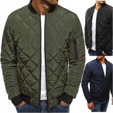 Men's Clothing Diamond Plaid Men's Padded Jacket Stand Collar Short Cotton Coat Menswear_autovado.com