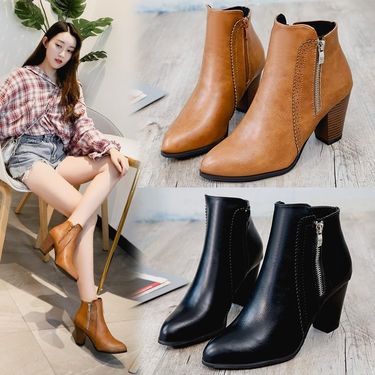 Vintage polished chunky heel high heel side zip Doc Martens plus size_autovado.com