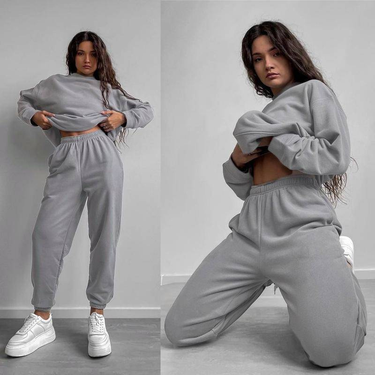fashion suits for women long-sleeved loose round neck sweatshirt casual sports trousers_autovado.com