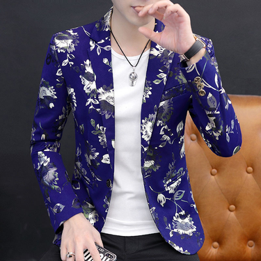 Fashionable and personalized floral for men in autumn, new Korean version of youth slim fit one button suit jacket_autovado.com