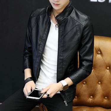 Men's Clothing Autumn and Winter Men's PU Leather Jacket Men's Thin Casual Men's Jacket Stand Collar Slim Leather Jacket Youth_autovado.com