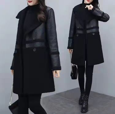 Women's fashion fur one with velvet thick suit collar wear loose plus fat plus leather coat on both sides_autovado.com