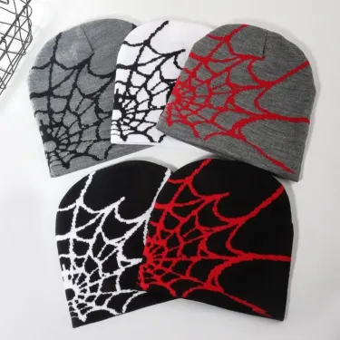 Hot Sale Fashion Knitting Spider Web Design Hat for Men Women Pullover Pile Y2k Goth Warm Beanie Hats New Hip-hop Street Cap_autovado.com