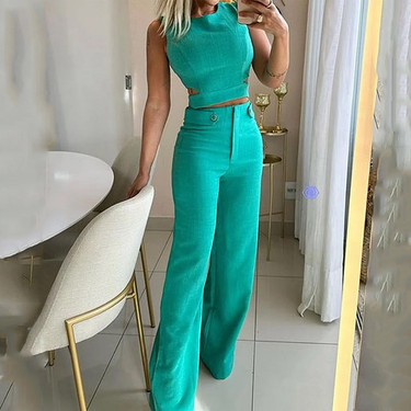 Women's fashion casual slim temperament solid color button suit pants_autovado.com