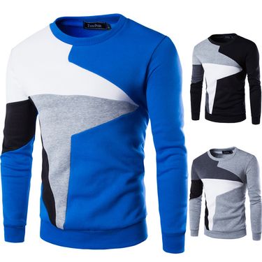Men's Clothing Spring new arrivals Men's patchwork contrast color style casual long sleeved pullover sweatshirt 9238_autovado.com