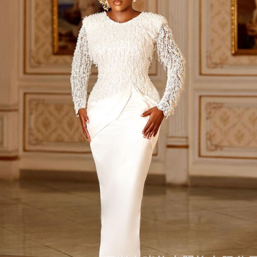 Women's Clothing temperament commuter lace tassel waist long sleeve floor length dress for women_autovado.com