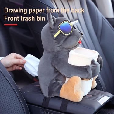 Car Tissue Box, Trash Can, Multifunctional 2-in-1 Cute Car Interior Hanging Creative Plush Doll Paper Drawer_autovado.com