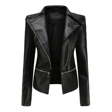 Women's leather jacket Long sleeve PU short jacket with hem removable jacket biker jacket_autovado.com