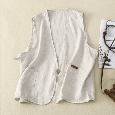 Women's Clothing Real shot of literary cotton and linen vest spring and summer thin loose solid color sleeveless_autovado.com