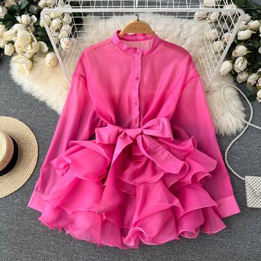Women's clothing chic tops for women autumn new ruffled western style advanced design bow tie niche_autovado.com