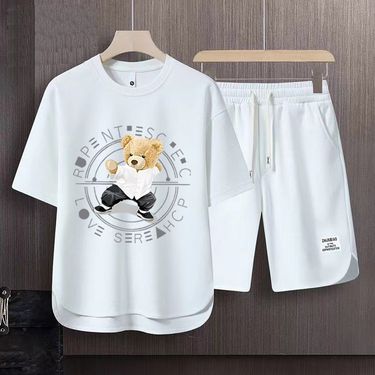 Men's Clothing 2024 Waffle Casual Summer Suit Men's Loose Teen Short sleeved T shirt Shorts Handsome Two piece Suit_autovado.com