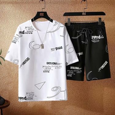 Men's Clothing summer sports men's five point short sleeved running basketball uniforms casual loose T shirt shorts two piece suit_autovado.com