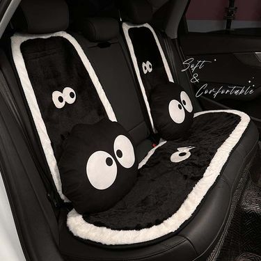 Cute cartoon car seat cushion creative big eye monster car thickened warm seat cover winter general car seat cushion_autovado.com