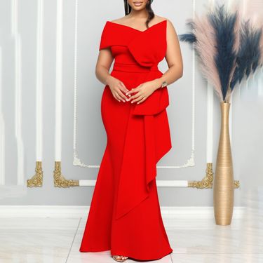 Women's Skirts Slant Collar Tube Top Large Size Dress Evening Dress_autovado.com