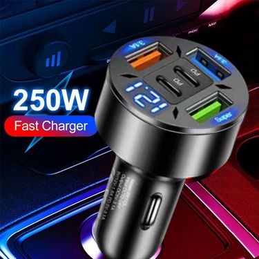 Digital Display 4USB 66W Fast PD Mobile Phone Charging Head, One To Four With Halo Car Charger_autovado.com