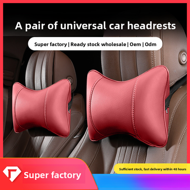 Lumbar Back Cushion Pair Car Neck Pillow Genuine Leather All-Season Seat Headrest Set High-End Feel_autovado.com