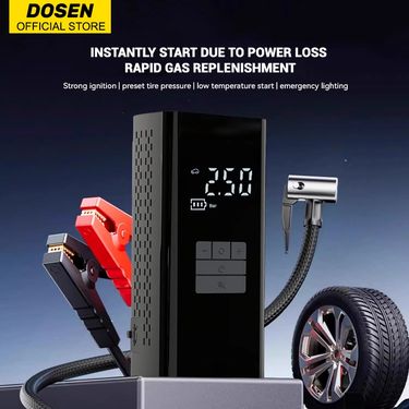 DOSEN Jump Starter Powerbank Jumper With Tire Pump With Air Compressor 12V Emergency Jumper Starter Car PowerBank_autovado.com