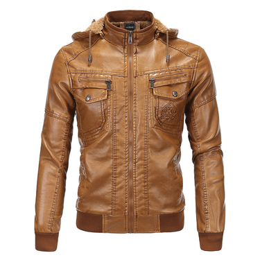 2023 European size men's leather jacket washed leather hooded leather jacket plus velvet warm leather jacket large size men's jacket 1603_autovado.com