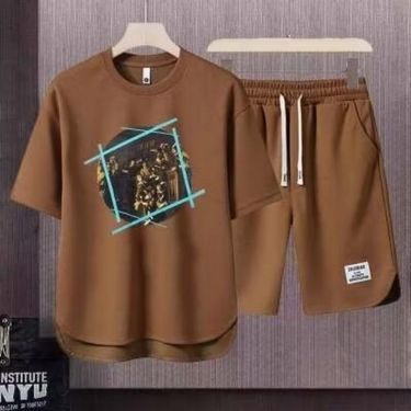 Men's Clothing 2024 Waffle Casual Summer Suit Loose Teen Short sleeved T shirt Shorts Handsome Two piece Suit_autovado.com