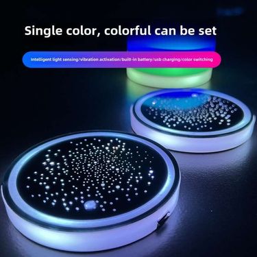 Automotive LED Luminous Water Mat Pattern Can Be Modified With Acrylic Car Cup Slot Ambient Light 68MM Diameter Seven_autovado.com