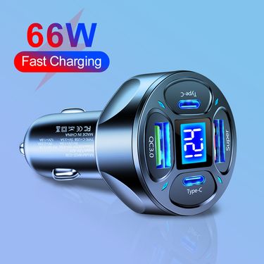 66W 2USB+2Type-c digital display car charger supports super fast charging car charger fast charging car charger_autovado.com