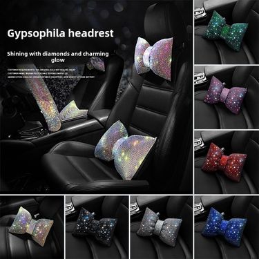 Car supplies wholesale car neck pillow pillow pillow female multicolor full diamond car headrest waist_autovado.com