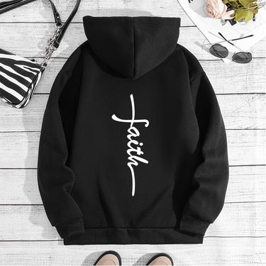 Men's Clothing sweatshirt faith fashion printed hooded back collar plus velvet sweatshirt_autovado.com