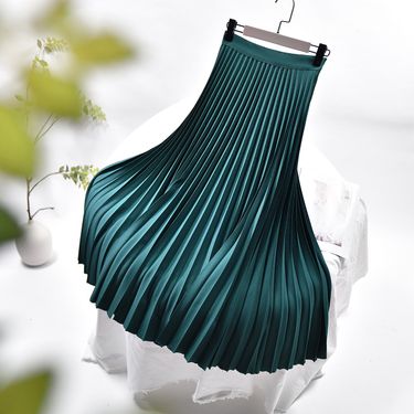 Women's Clothing Chic temperament slim plus size pleated skirt autumn and winter new high waist A line skirt women's medium and long_autovado.com