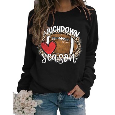 Women's Clothing Site Ready Stock Simple Pullover Crewneck Top T shirt TouchDown Print Loose Sweatshirt_autovado.com