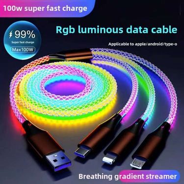 6A Super Fast PD Colorful Luminescent Data Cable Typec To Charging Wire Three In One Machine Vehicle RGB_autovado.com