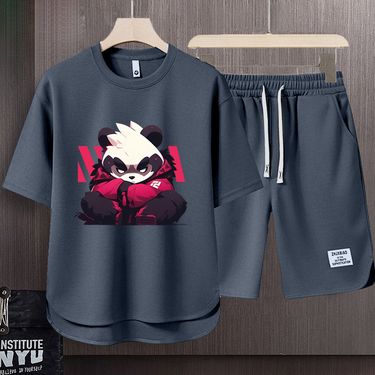 Men's Clothing 2024 Waffle Casual Summer Suit Men's Loose Teen Short sleeved T shirt Shorts Handsome Two piece Suit_autovado.com