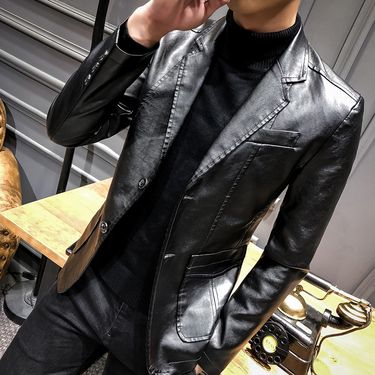 Men's Clothing Leather Suit Autumn New Casual Jacket Style Slim Lapel Leather Suit Leather Jacket Men's_autovado.com