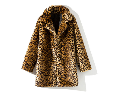 Women's fur coat women's mid-length suit collar sexy leopard print coat_autovado.com