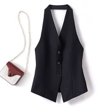 Women's Clothing Halter neck suit vest vest spring new top design niche temperament sleeveless waistcoat_autovado.com