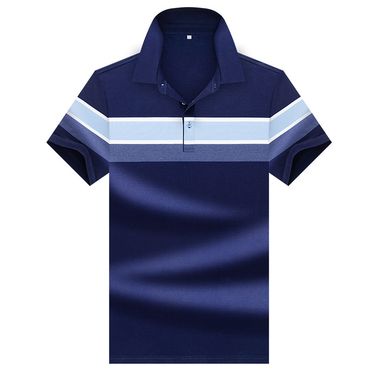 Men's Clothing Summer striped polo shirt men's casual middle-aged and young dad's outfit grandfather father short-sleeved T-shirt men's lapel T-shirt_autovado.com