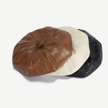 Hot Sale Vintage PU Leather Women Beret Spring Autumn Solid Color Korean Pumpkin Hats Fashion Lady Octagonal Artist Painter Caps_autovado.com