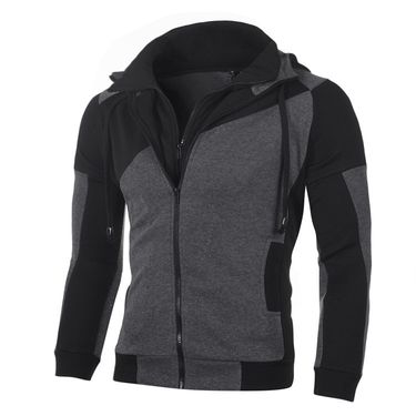 Men's Clothing Personalized Colorblock Double Zipper Hooded Cardigan Slim Sweater_autovado.com