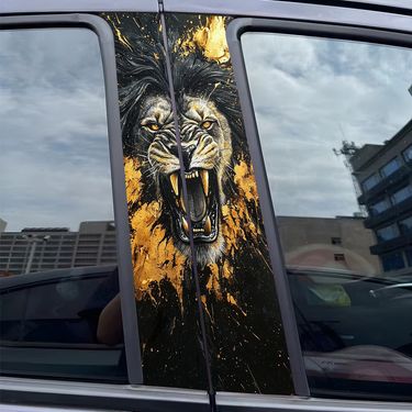 Car Center Column Black Gold Lion Sticker Window Trim Anti-Scratch Personalized Creative Decorative Painted B-Pillar_autovado.com