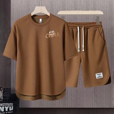 Men's Clothing 2024 Waffle Casual Summer Suit Men's Loose Teen Short sleeved T shirt Shorts Handsome Two piece Suit_autovado.com