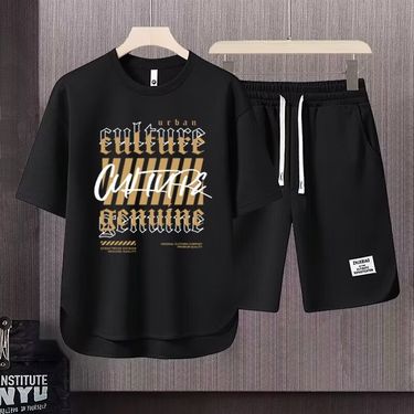 Men's Clothing 2024 Waffle Casual Summer Suit Men's Loose Teen Short sleeved T shirt Shorts Handsome Two piece Suit_autovado.com