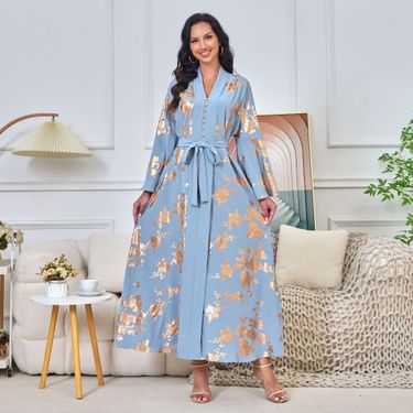 Women's Clothing Middle Eastern Muslim women's fashion new style gold stamped evening dress Arabic dress Kaftan robe_autovado.com