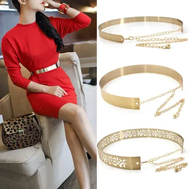 HOT New Women Adjustable Metal Designer Belt Fashion Ladies Dress Bling Gold Sier Mirror Vintage Waistband with Waist Chain_autovado.com