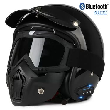 Retro Motorcycle Helmet 3/4 Open Face With Bluetooth & Interchangeable Goggles - ABS Lightweight Safety Helmet For Men & Women_autovado.com