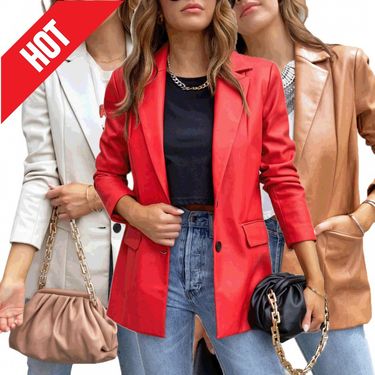 Women's Clothing Street Style Pure Color Casual Fashion Three color Leather Jacket _autovado.com